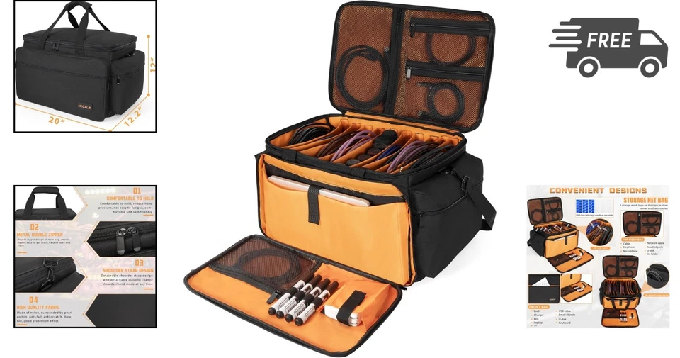 Cable Bag Organizer with Detachable Dividers for DJ Sound Gear Electronics - Image 2 of 4