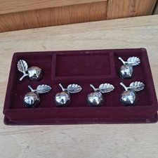 Vtg. Silver Plated 6 Apple Shaped Table Setting Name Place Card Holders