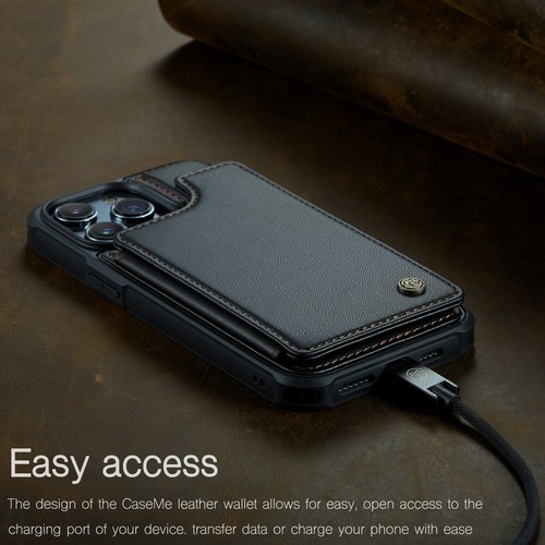 Custodia portafoglio in pelle con slot per schede magnetiche per iPhone 13 14 15 16Pro Max Back - Foto 20 di 84