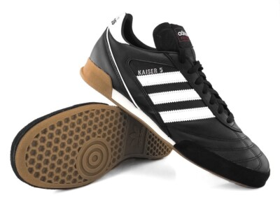 #ad adidas Kaiser Five Goal Sneakers Retro Indoor Trainers Black Gum Sole Shoes Men $74.90