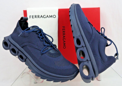 $1K NIB FERRAGAMO DARK  BLUE NIMA KNIT MESH LOGO LOW TOP SNEAKERS 10 M ITALY