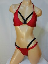 Exotic dancer stripper medium red/black 2 piece bikini dance outfit - dancewear