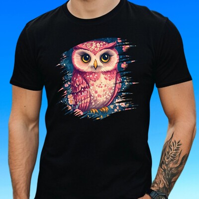 T-Shirt Herren Rosa Eule Motiv Baumwolle Größe S bis 5XL