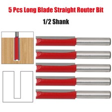 5PCS 1/2" Shank Two Flute Long Blade Worktop Router Cutter Bit TCT Straight New