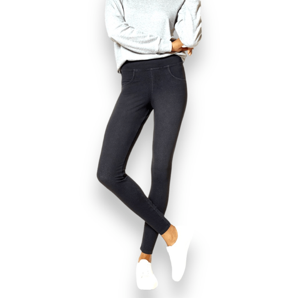 HUE High Rise Denim Leggings With Pockets In Black Size Large NEW eBay