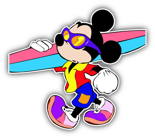 Mickey Mouse Surfing Cartoon Car Bumper Sticker Decal 4'' x 5'' - 第 1/1 張圖片