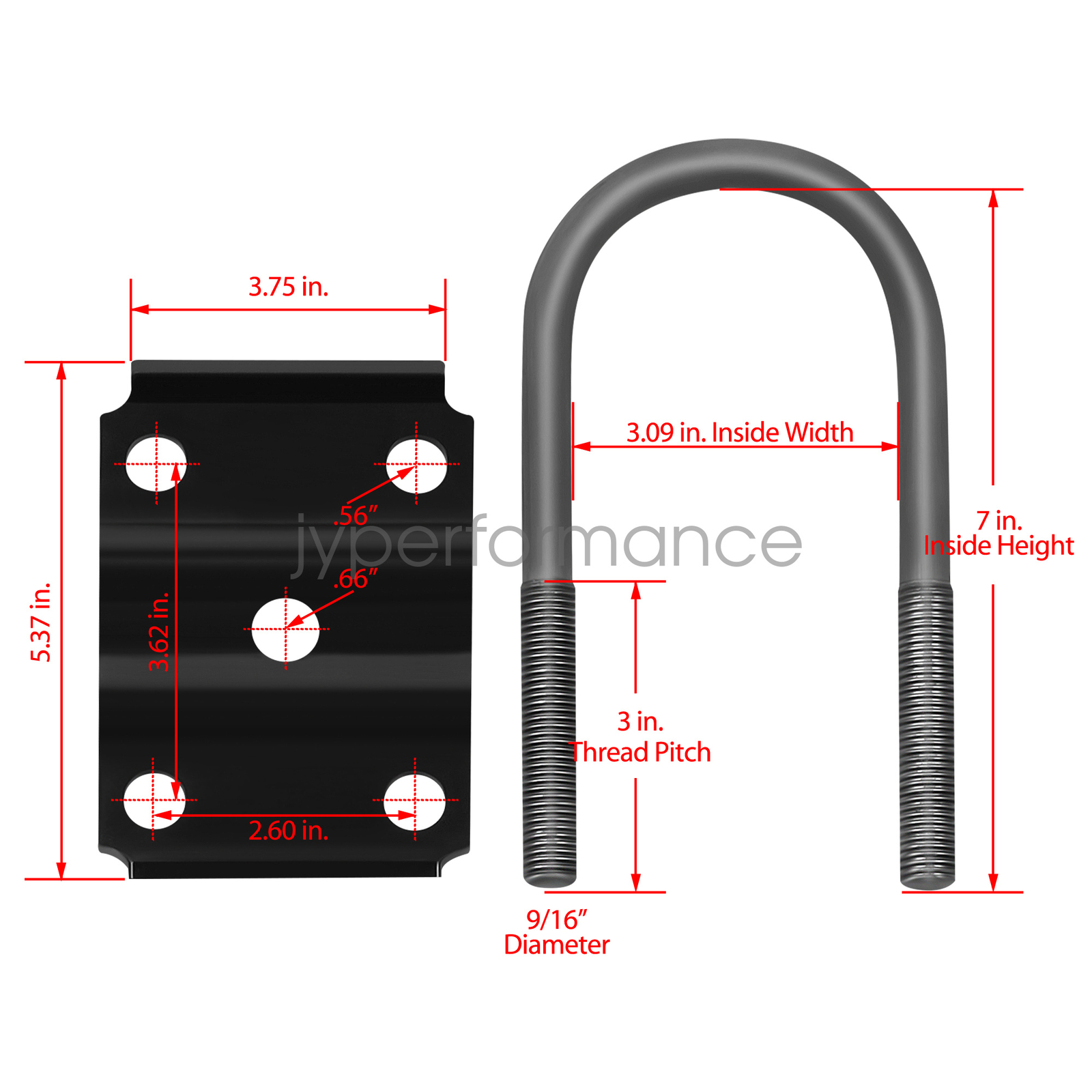 New trailer Ubolt kit for 52007000lbs 3" Round Axle 7" long 1/2" dia