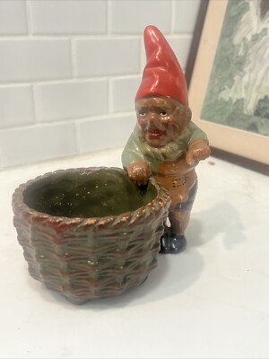 Vintage Antique Terracotta Pottery Basket Gnome Planter Germany 6  Heissner ?