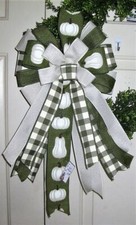 10 " FALL GREEN - PUMPKIN BOW for DOOR WREATH SWAG GARLAND MAIL POST  47 fd