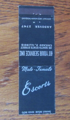 GIRLIE MATCHBOOK COVER: MALE & FEMALE ESCORTS CHICAGO, ILLINOIS MATCHCOVER -B3