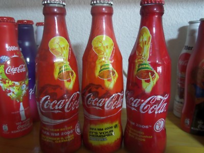 3 Coca Cola Limited Edition Glass Bottles FIFA World Cup 2006