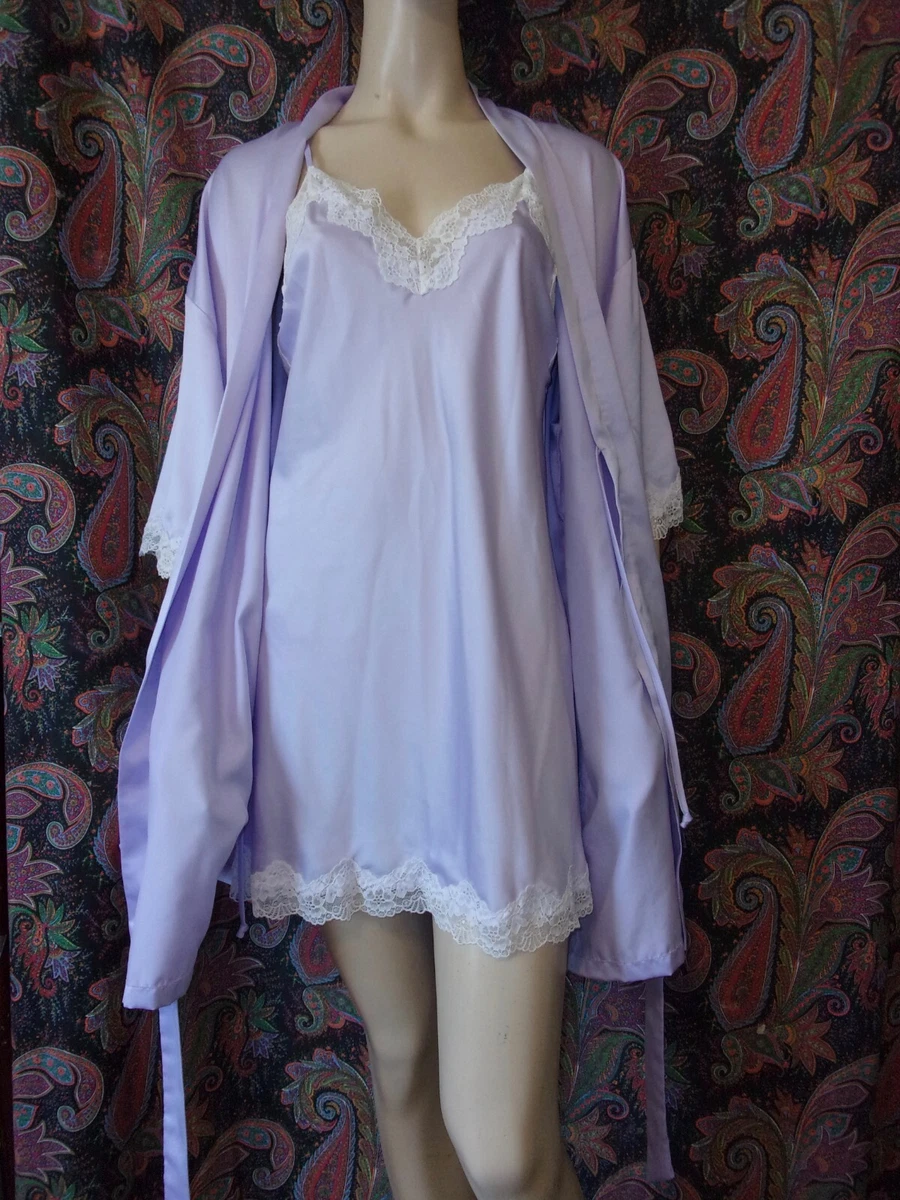 APT.9 Intimates Lilac Satin Lacy Peignoir Robe & Nighty Set Sleepwear Sz  S/M