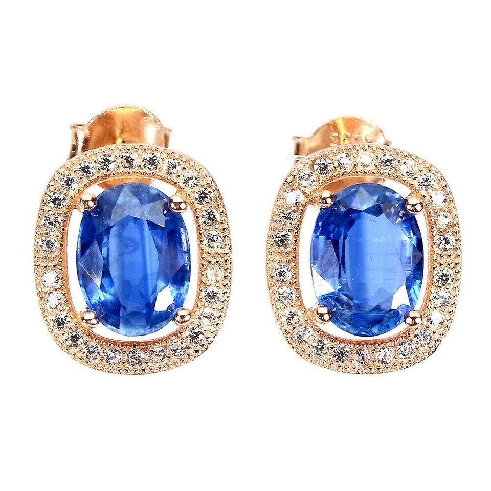 EXTRA FINE BLUE KYANITE GENUINE MINED GEMS SOLID STERLING SILVER 925 EARRINGS - Image 2 of 4