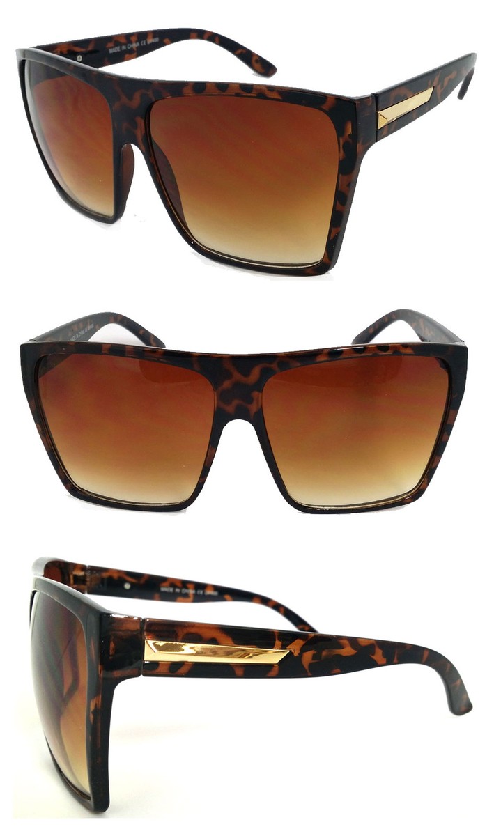 Retro Square Frame Sunglasses Mens Oversized Flat Top 