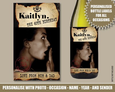 Personalisiert 30. 50. 60. Foto Verbrechen Bild Wein Gin Wodka Flasche Etikett 209