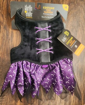 Thrills and Chills Dog Halloween Costume Vest Harness WITCH Size M Glow In Dark