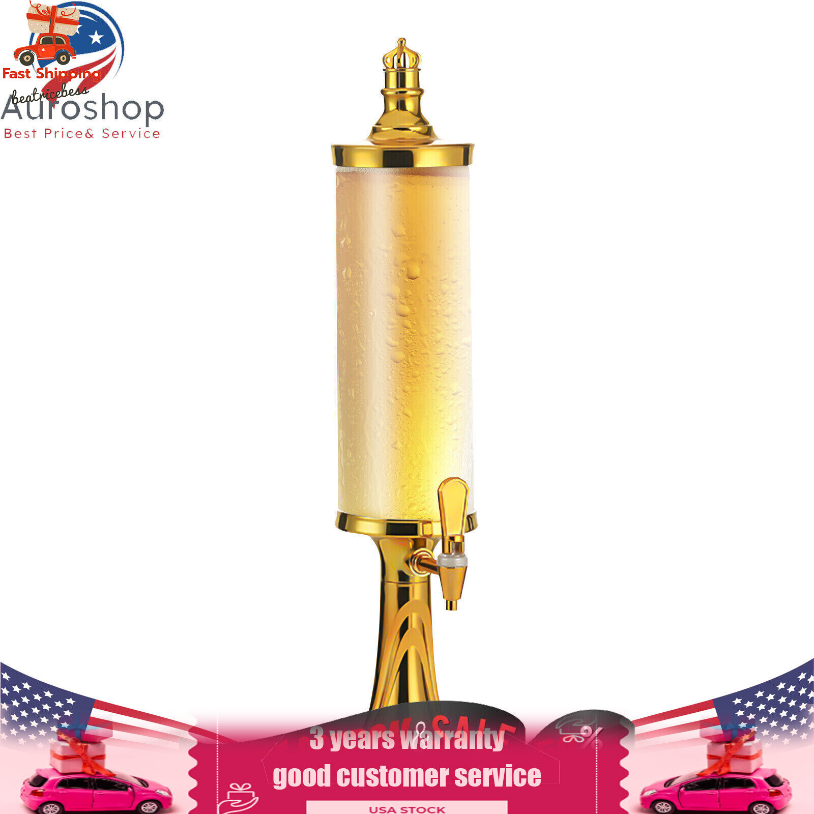 3L Beer Tower Beverage Dispenser Faucet Beverage Drink Dispenser LED Lights US