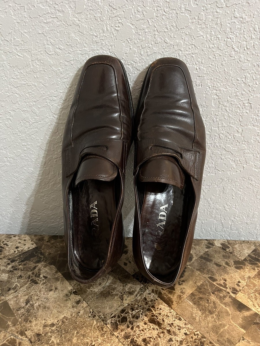 Prada Penny Loafer Brown Leather Slip On Casual Shoes Men’s Size 8.5 Prada Penny Loafers Brown Men 10 Leather Dress Shoes Slip On  main image 2
