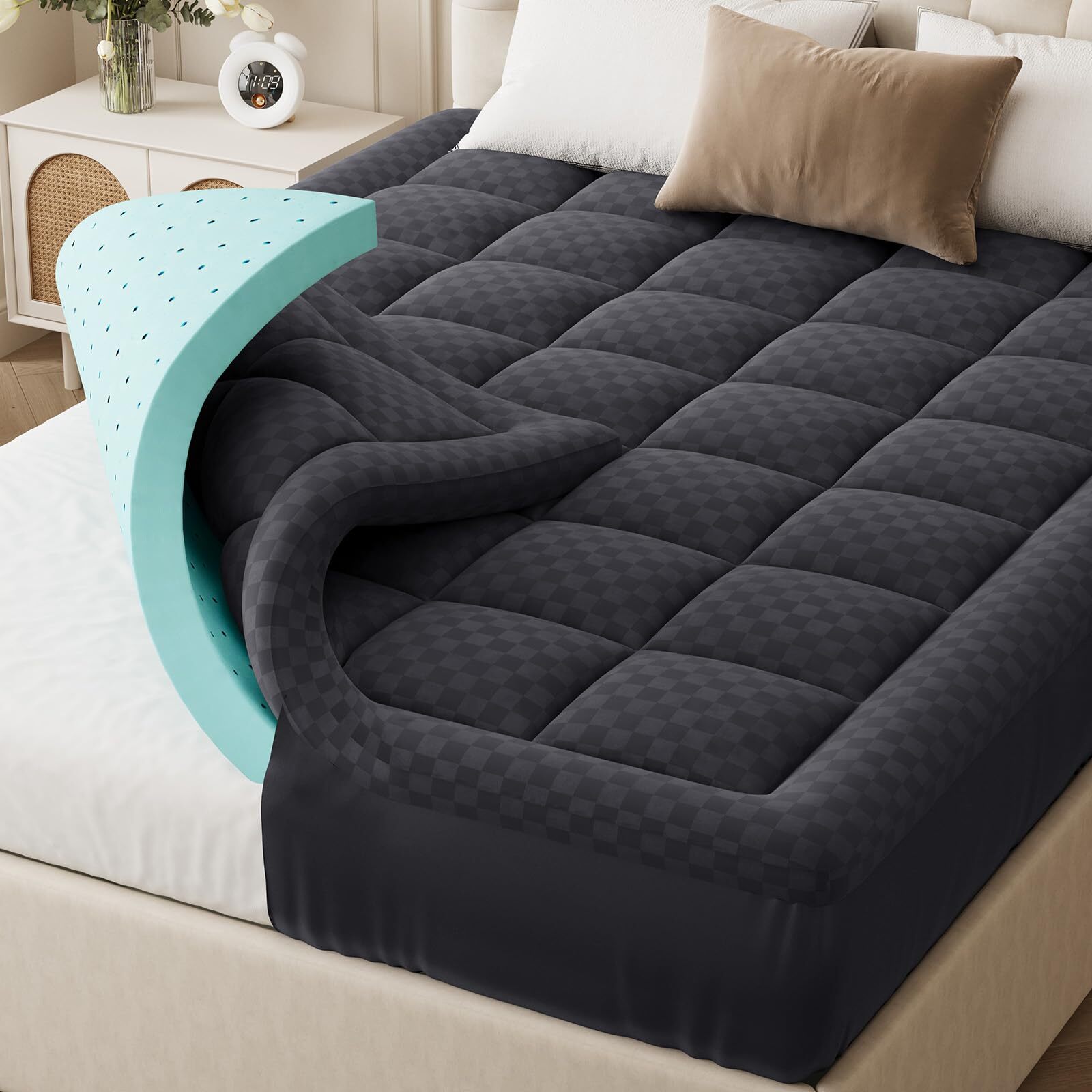 Dual Layer 4 Inch Thick Memory Foam Mattress Topper Twin Size, 3 Inch Cooling...