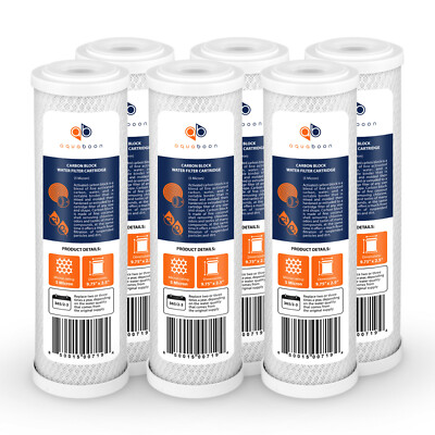 6-Pack of 5µm Carbon Block Coconut Shell Water Filter Cartridge 10'' by Aquaboon