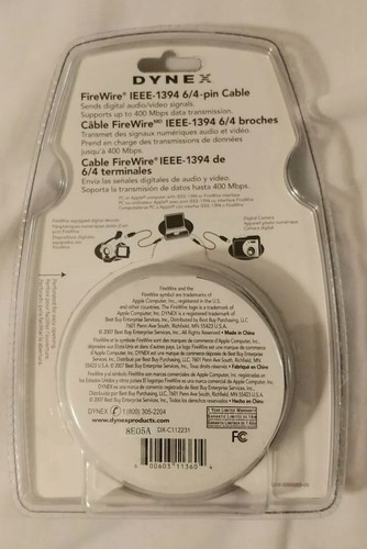 NEW Dynex DX-C112231 FireWire IEEE-1394 6/4-Pin Cable 14ft Computer Networking - 第 2/2 張圖片