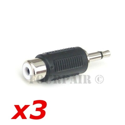 3 PACK 3.5mm Mono Male Plug to RCA Female Jack Audio Adapter Connector Converter