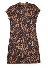 Urban Outfitters Dress Orange Blue Bodycon Stretch Short Sleeve Mock Neck 