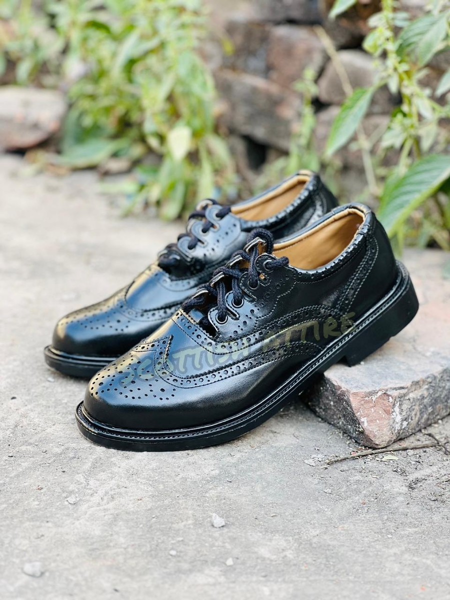 Scottish Kilt Shoes Ghillie Brogues Black Leather Shoes US/UK