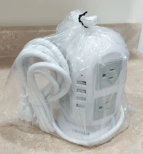 TESSAN JW401 Tower Surge Protector USB White Power Strip 8 AC PORTS 4 USB 2.1
