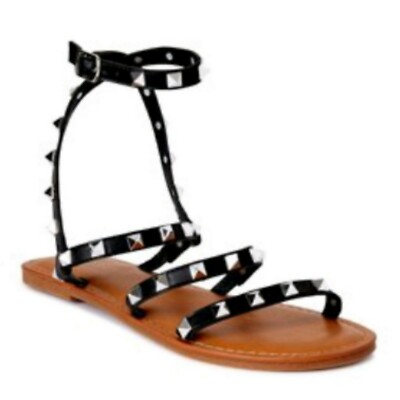 Time and Tru Women's Studded Gladiator Sandals, Black, 11