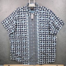 NEW Cremieux Casual Shirt Men 4XT Stretch Paisley Short Sleeve Nylon Navy White