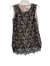 Neiman Marcus Target Lela Rose Silk Tank Top Black Floral Overlay Nude Liner Med