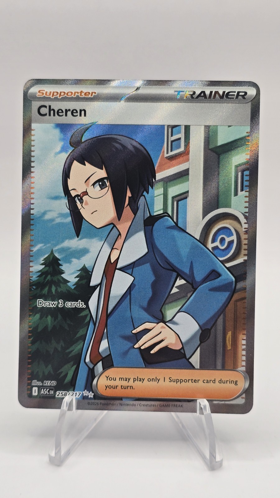 Pokémon Cheren 258/217 ASC Trainer-Supporter Full Art Holo Rare TCG Card