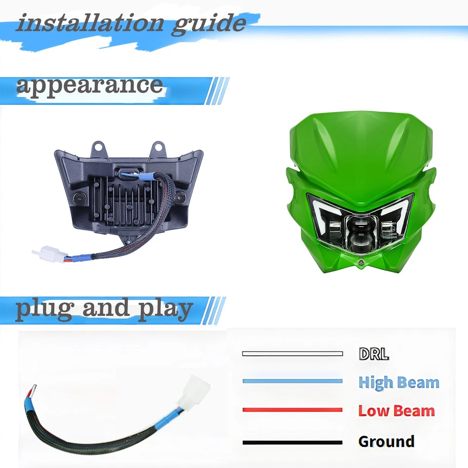 Dirt Bike LED Headlamp Headlight Universal for KLX110 KX125 KX450F KX250F KDX200 - Image 4 of 4