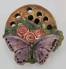 Weller Pottery Muskota Rare Purple Butterfly Roses Eight Hole Flower Frog