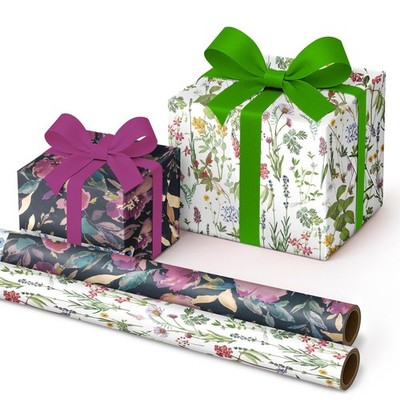 2 Rolls Gift Wrapping Paper Set, Elegant Wild Flower and Vintage Spring Flower, 