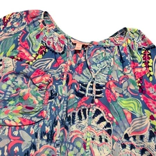 Lilly Pulitzer Women's Pink Blue Green Floral Print Beachy Blouse Top Size XS