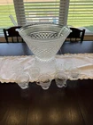 Vintage Anchor Hocking Wexford Punch Bowl With Stand, 8 Punch Tea Cups And Ladle