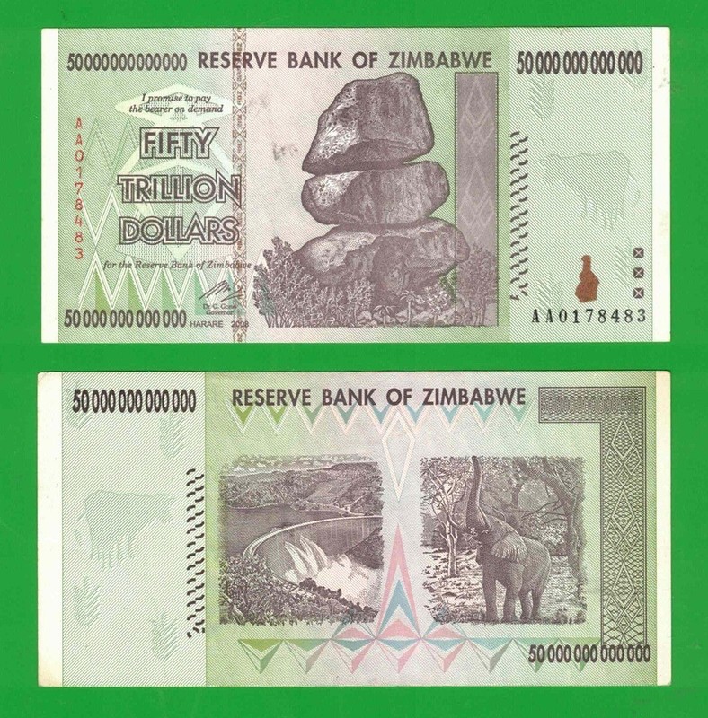 Zimbabwe 50 Trillion Dollar Banknote UNC 2008 World Currency Paper Money