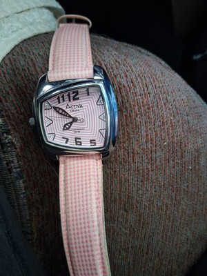 Activa Swiss Women's Quartz Watch 30m Square Silver Case Pink/White Dial
