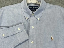 Ralph Lauren Shirt Mens Large Blue Custom Fit Oxford Button Down Flesh Pony Logo