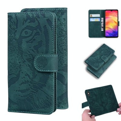 Xiaomi Redmi Note 7S / Note 7 Horizontale Ledertasche Tiger Motiv Grün mit