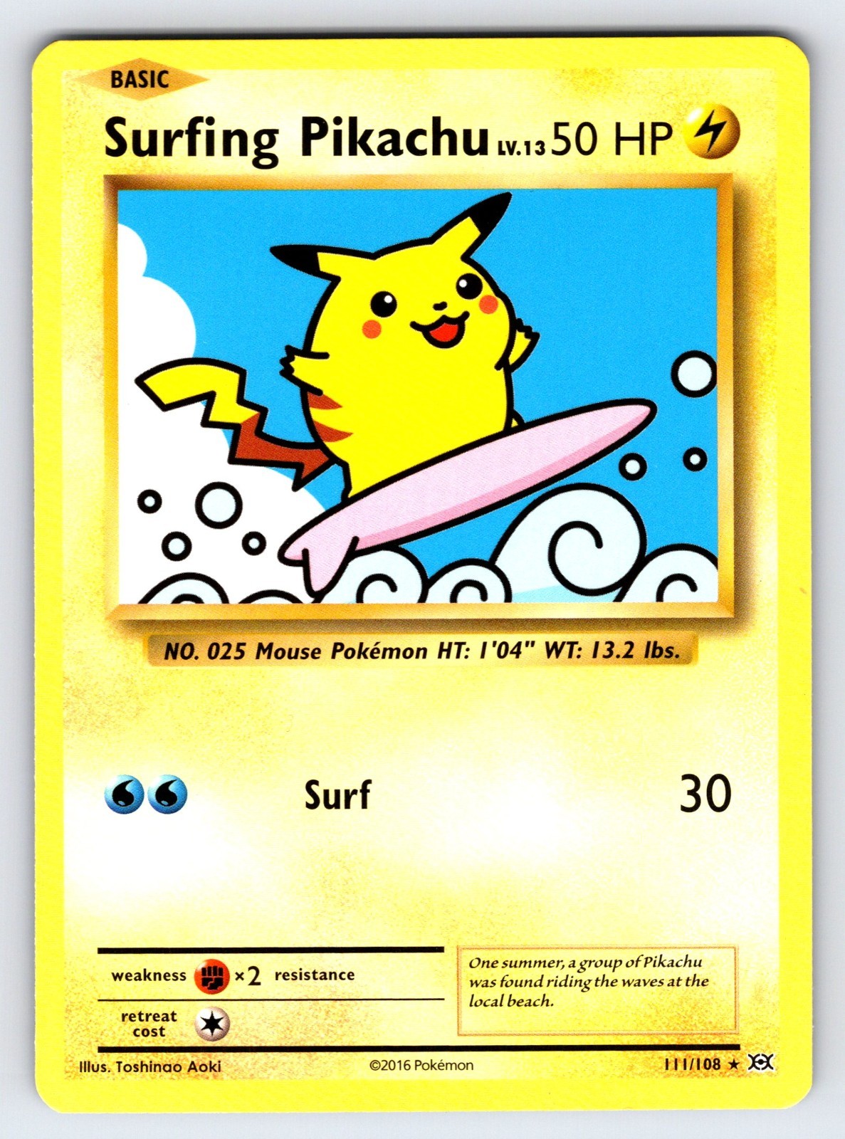 Surfing Pikachu 111/108 2016 XY Evolutions Pokemon Card TCG Secret Rare - Nm/Vlp