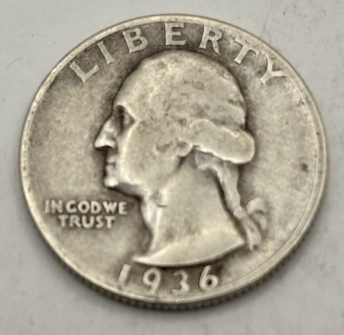 1936 Washington Quarter Dollar 90% Silver No Mint Mark Circulated