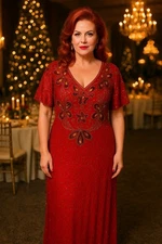 Vintage Mark & John By Sam Red Silk Sequin Butterfly Floral Glam 1980’s Gown