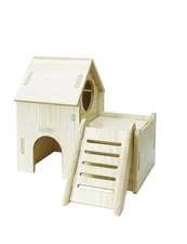 Hamster Hideout Wooden Cage House with Ladder Platform Habitat for Mouse Rat