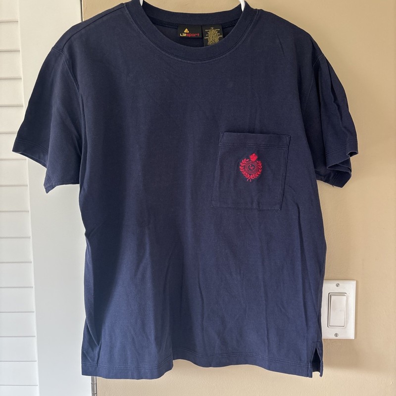 Liz Sport Women’s Navy Blue Embroidered Red Logo T Shirt Size S