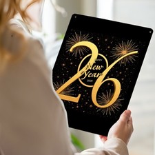 2D 1PC 2026 Happy New Year Metal Iron Wall Sign 8x12In Decor Family Newday Gift
