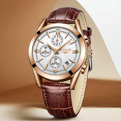 Men Watch Quartz Date Luminous 3ATM Waterproof Leather Band Man Wristwatch Gift