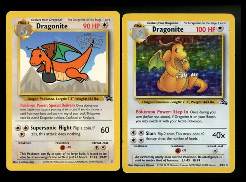 Dragonite 4/62 Fossil 1999 5 WB Promo Vintage WOTC Holo Pokemon Card Lot